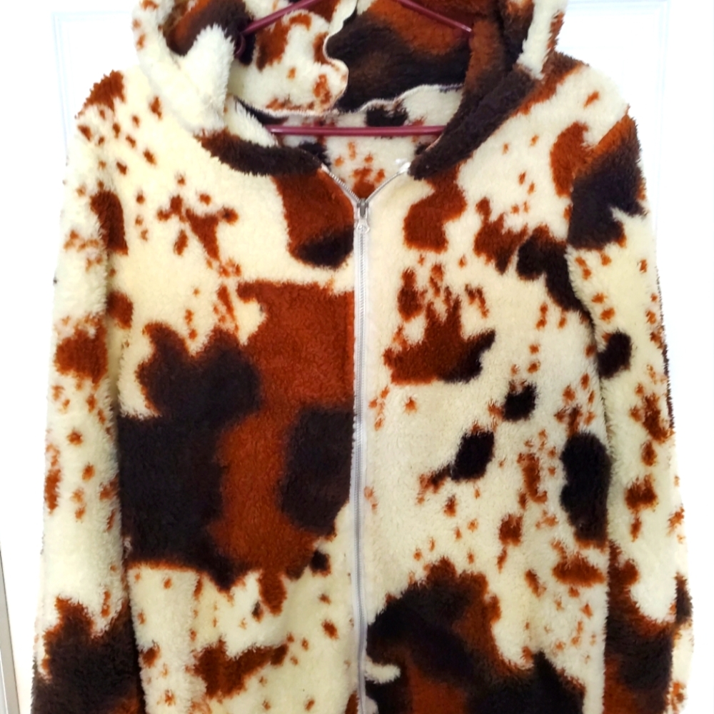 Cozy Cow Print Fleece Hoodie